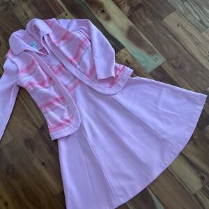 Pretty in Pink 1970s polyester double knit dress with matching vest